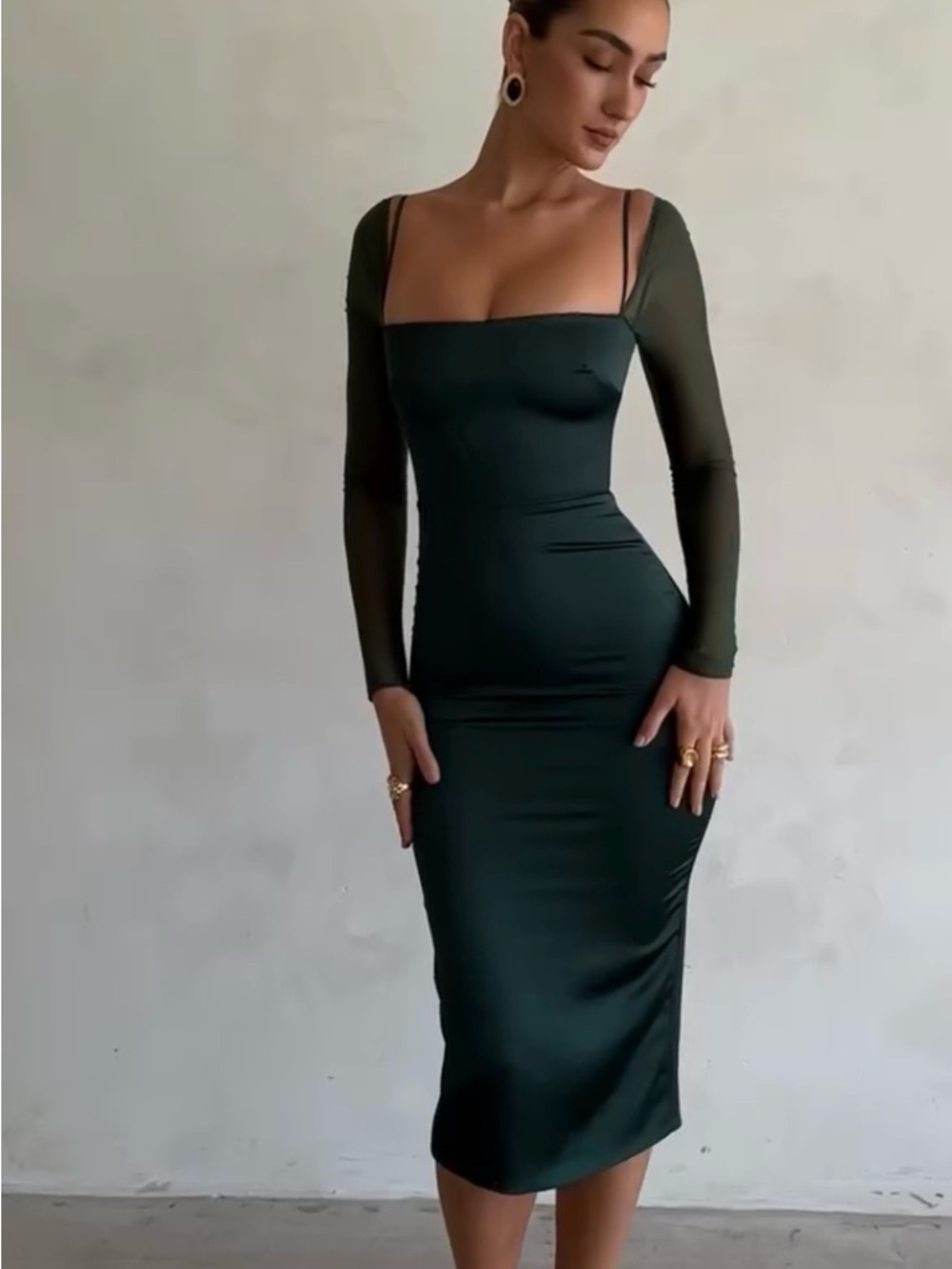 House Of CB Ellica Long Sleeve Satin Sheath Cocktail Dress